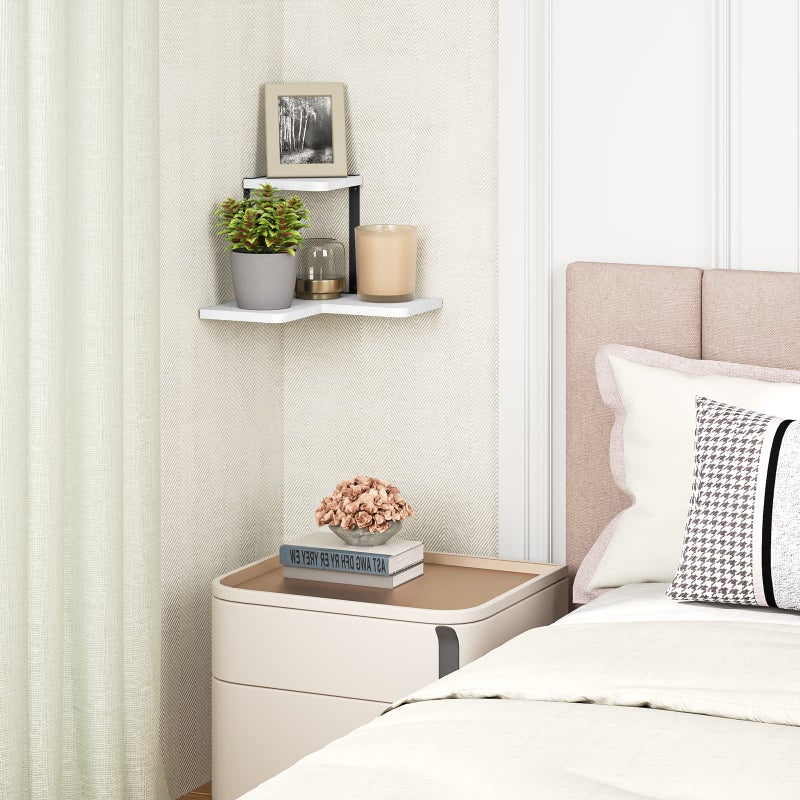 SRIWATANA Corner Shelf, Rustic Wood Wall Shelf Wall Mounted for Bedroom, Living Room, Kitchen, White - Image 3